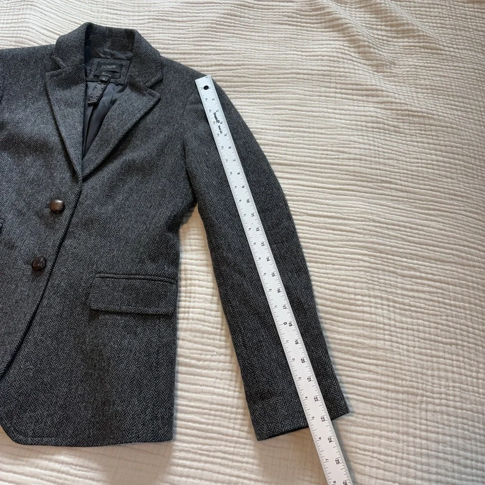 J CREW Womens Sz 4 Gray Black Herringbone Wool Button Lined Jacket Blazer - Picture 8 of 8